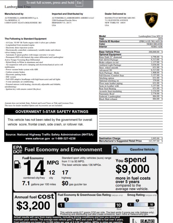2019 Lamborghini Urus Base for sale in Sarasota, FL